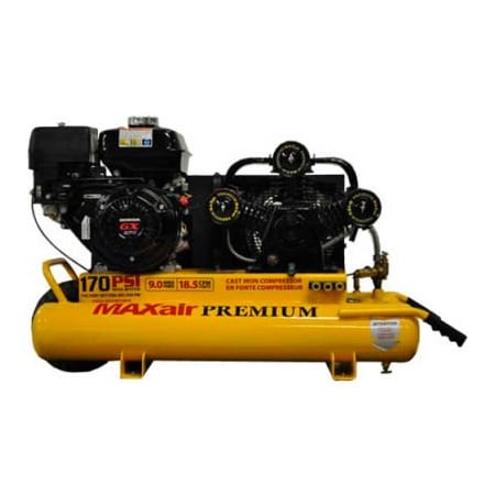 Wood Industries MaxAir Portable Gas Air Compressor w/ Honda GX Engine, 9 HP, 10 Gallon, Wheelbarrow TT90G-MAP